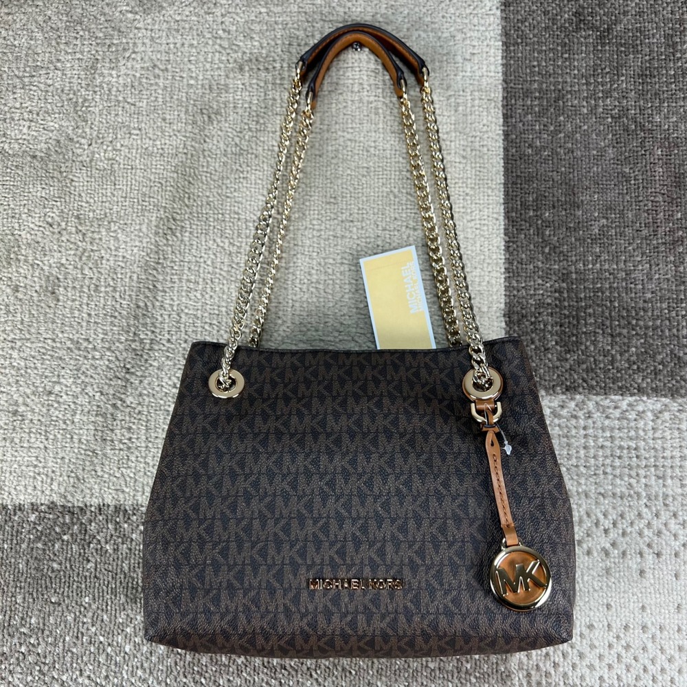 Michael Kors Jet Set Chain Medium Messenger Bag Brown Monogram 38T9CCPM2B